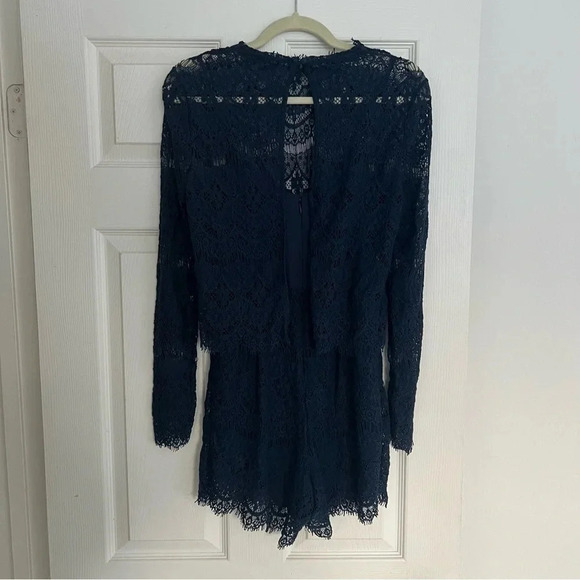 Saylor $198 Anthropologie x Saylor Savannah Layered Lace Romper Navy Sz Xs - Picture 2 of 6